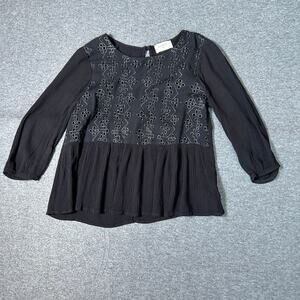 everly eyelet top black keyhole closure peasant blouse S